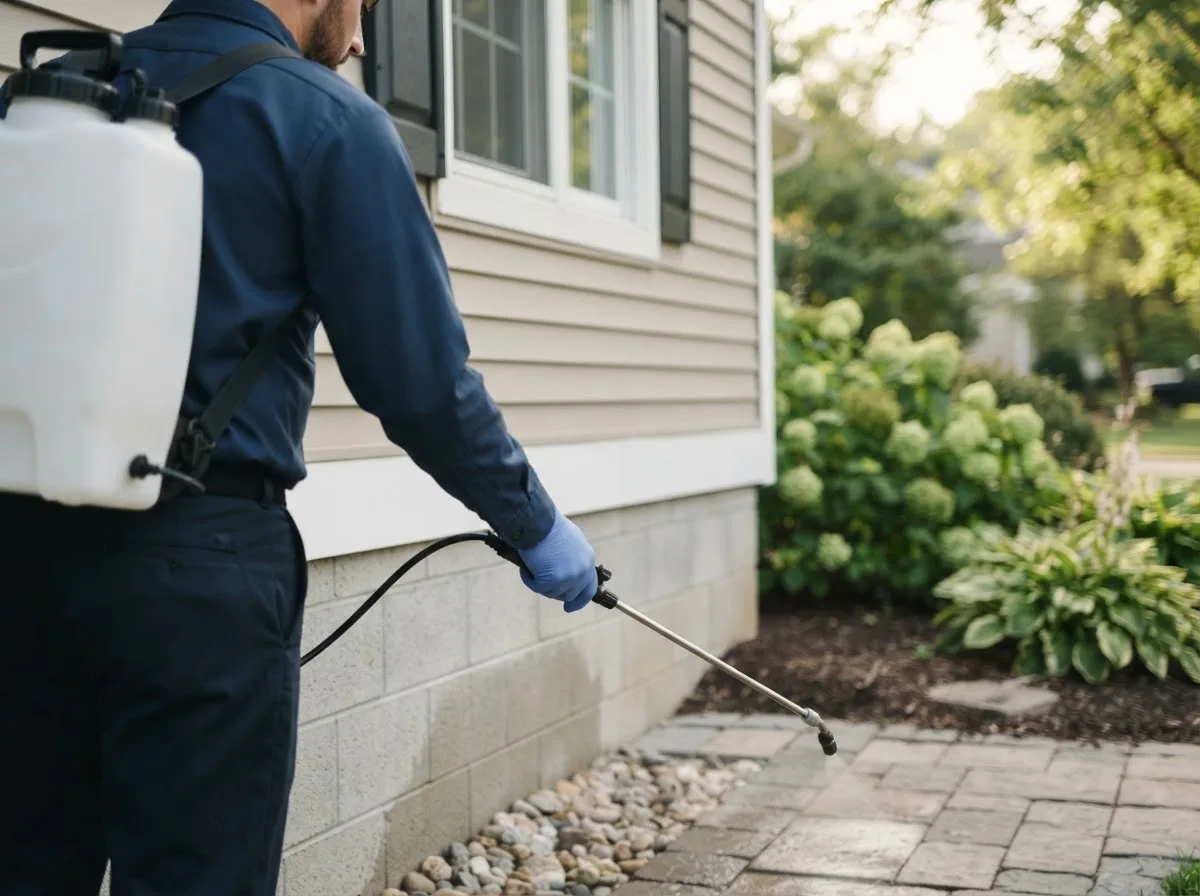 Pest control technician inspecting a home in Bovey, MN